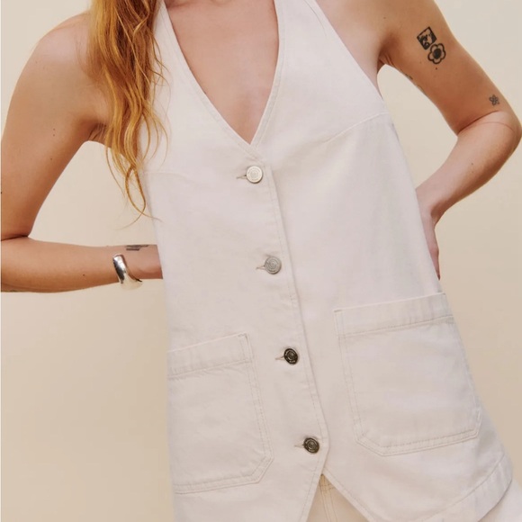 Reformation Brittany Denim Halter Top - Picture 1 of 7